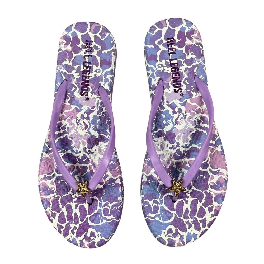 Reel Legends Women's Purple Flip Flop Flat Sandals w Starfish Charm Size 10/11